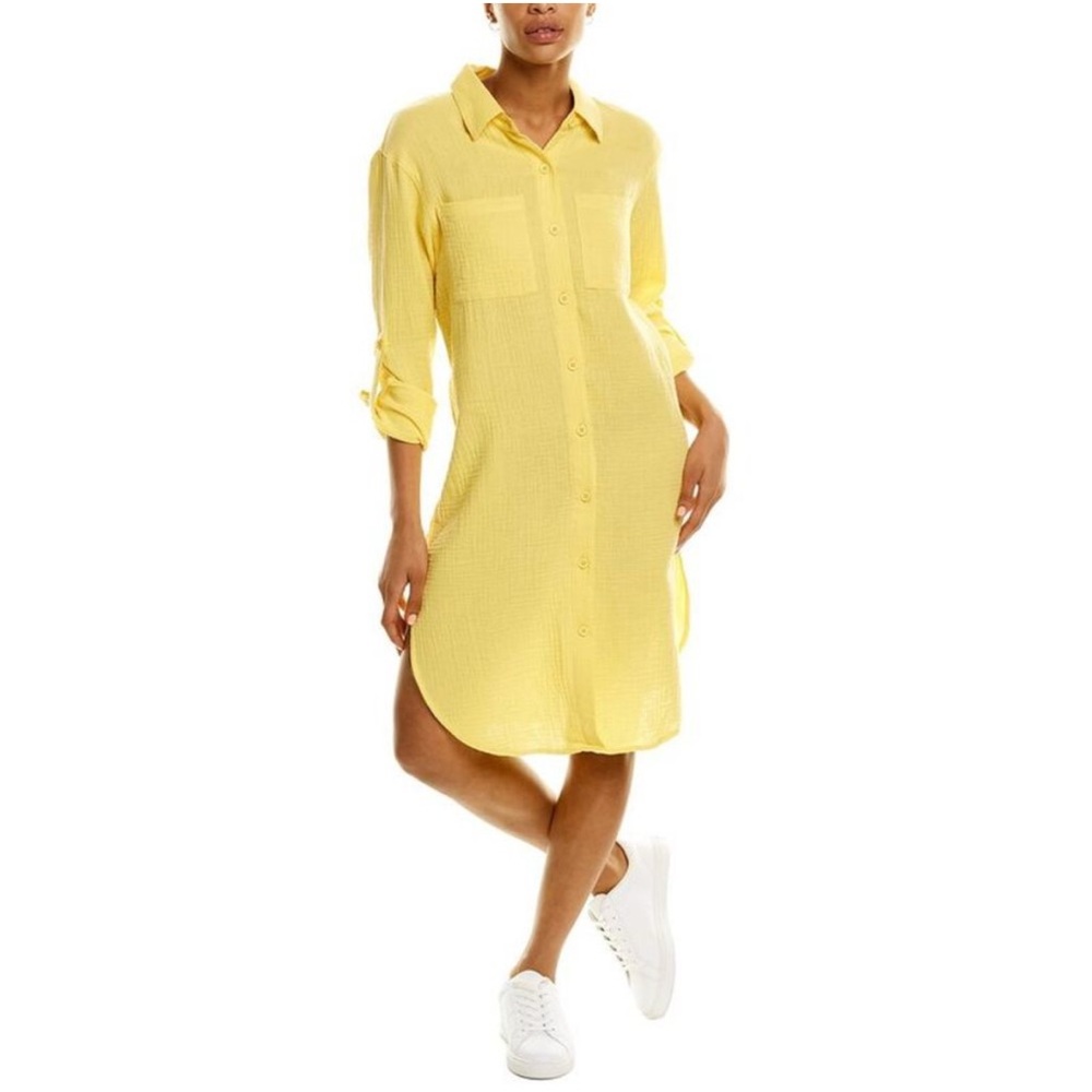 Monrow Butter Yellow Gauze Midi Shirt Dress Size‎ XL